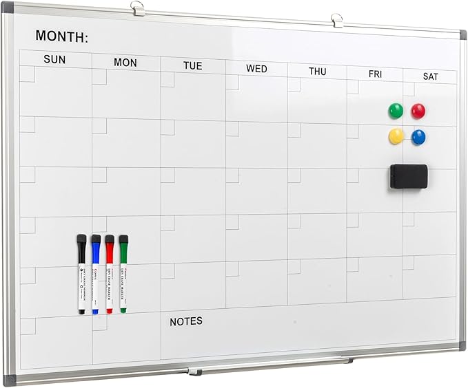 Comix Magnetic Dry Erase Calendar Whiteboard, 36 x 24 Inches Monthly Calendar Dry Erase Board for Wall, Aluminum Frame Planner White Board with Dry Erase Markers, Eraser, Magnets