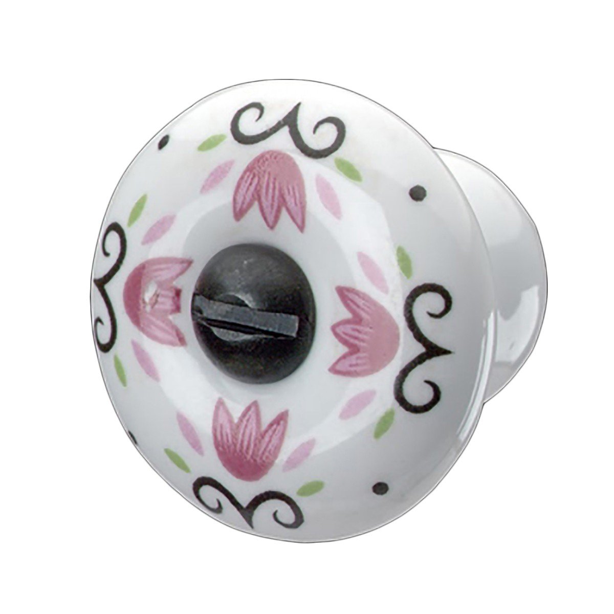 Renovators Supply Manufacturing Hardware Knobs and Pulls Cabinet Knobs Handle Drawer Pulls 1.5" Porcelain Tulip Dresser Drawer Knobs, Round Cabinet Hardware Knobs Included Black/White Screw