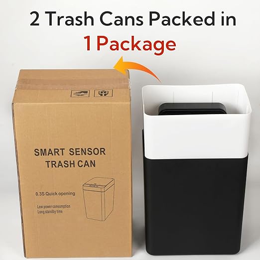 2 Pack Automatic Trash Can Touchless with Lid – 2.5 Gallon Slim Bathroom Trash can，Ideal for Kitchen, Bedroom, Living Room & Office (Black + White)