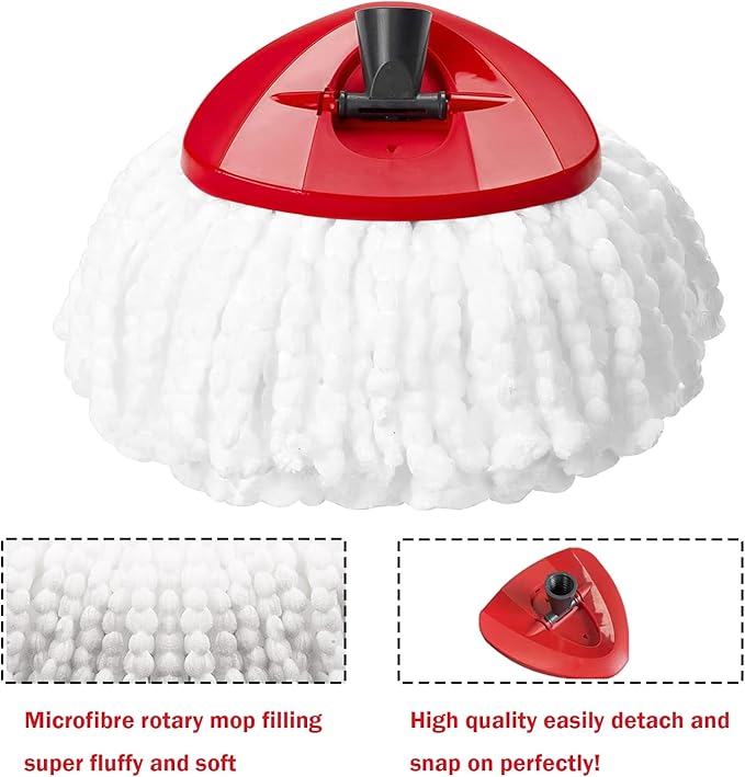 Spin Mop Replacement Set - 4 Microfiber Heads, Base, 30-58'' Handle Compatible with OCedar EasyWring - White (1 Can System)