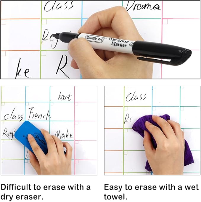 Shuttle Art Wet Erase Markers, 15 Pack Black 1mm Fine Tip Smudge-Free Markers, Use on Laminated Calendars,Overhead Projectors,Schedules,Whiteboards,Transparencies,Glass,Wipe with Water