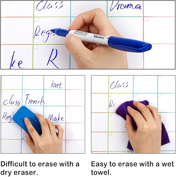 Shuttle Art Wet Erase Markers, 15 Pack Blue 1mm Fine Tip Smudge-Free Markers, Use on Laminated Calendars, Overhead Projectors, Schedules, Whiteboards, Transparencies, Glass, Wipe with Water