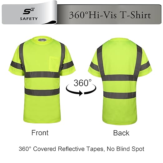 sesafety T Shirts for Men Personalized T Shirts for Men Crewneck Safety Shirts with Pocket Loose Fit Heavyweight Short-Sleeve Pocket T-Shirt Yellow