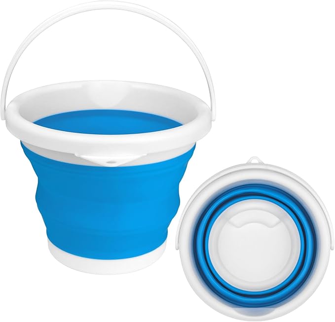 Collapsible Mop Bucket and Ice Bucket-5L(1.3 Gallon) Household Cleaning Silicone Dust Mops Bucket, Portable Bathroom Cleaning Supplies Bucket for Cleaning Caddy Spin Mops for Floor Blue