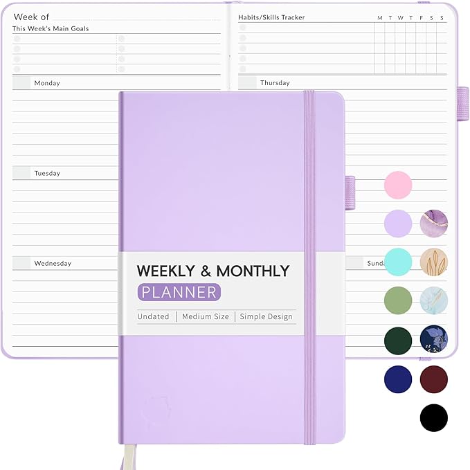 Undated Weekly Planner for 2025, Forvencer Simplified Weekly & Monthly Calendar Planner, Cute Daily Organizer Notebook, Agenda Journal to Track Goals & Tasks, Start Anytime, A5 Size, Lilac