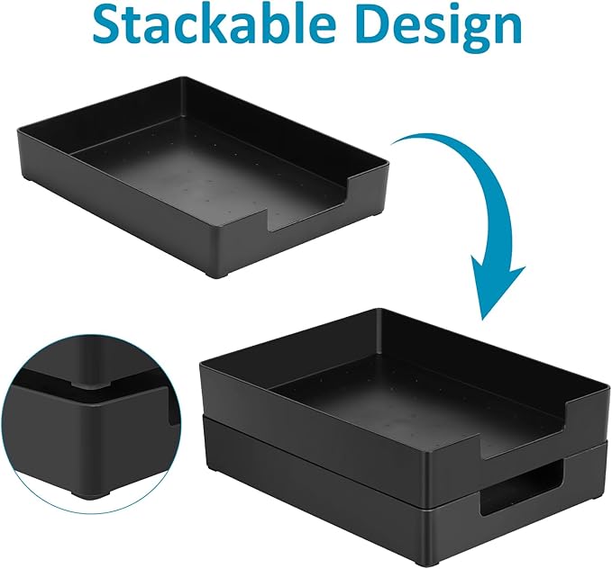 Stackable Letter Tray Paper Organizer, A4 Size Desk Holder for Letter Paper/Stationery/Desk Accessories, Black Holder File Organization for Office, School, Home Storage (2 Pack)