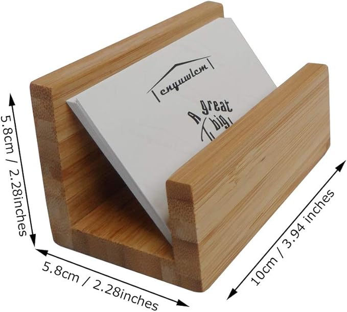 enyuwlcm 2 Pack Bamboo Wood Desktop Business Card Holder Display for Desk Sturdy Business Card Stand for Office Tabletop Counter Organizer