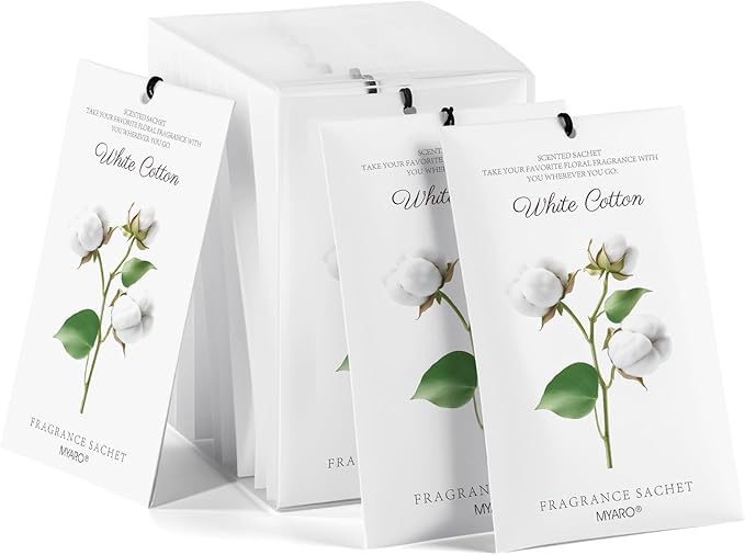12 Packs Scent Sachets for Closet Clothes Storage - White Cotton Fragrance Long Lasting Home Air Freshener Odor Deodorizer