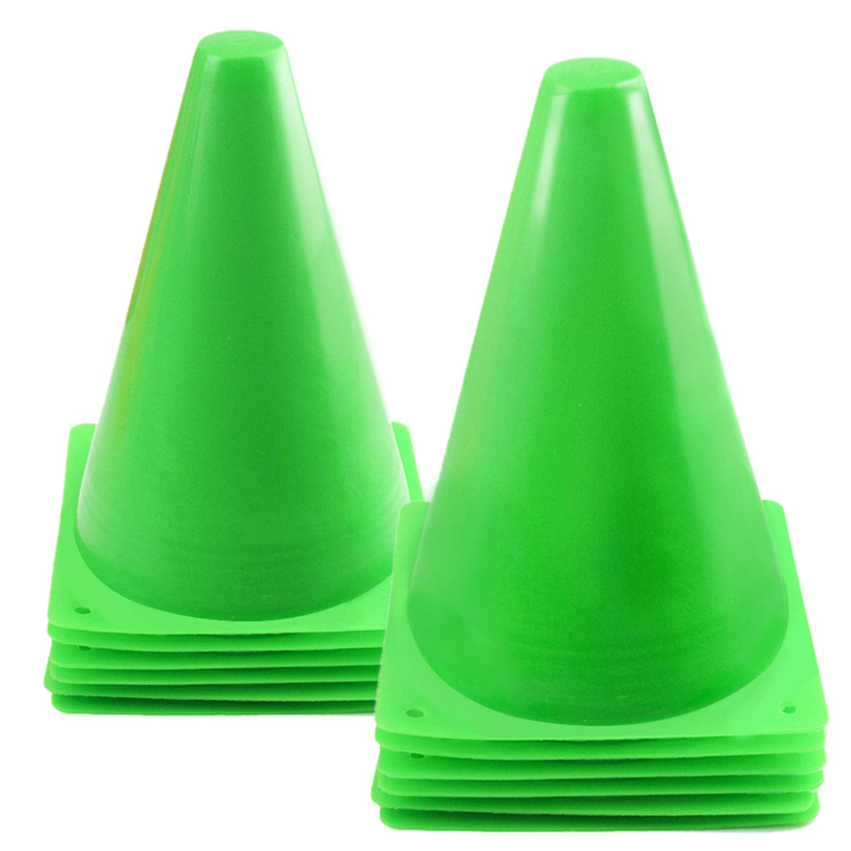 Mirepty 7 Inch Plastic Traffic Cones Sport Training Agility Marker Cone for Soccer, Skating, Football, Basketball, Indoor and Outdoor Games (Green, 12 Pack)