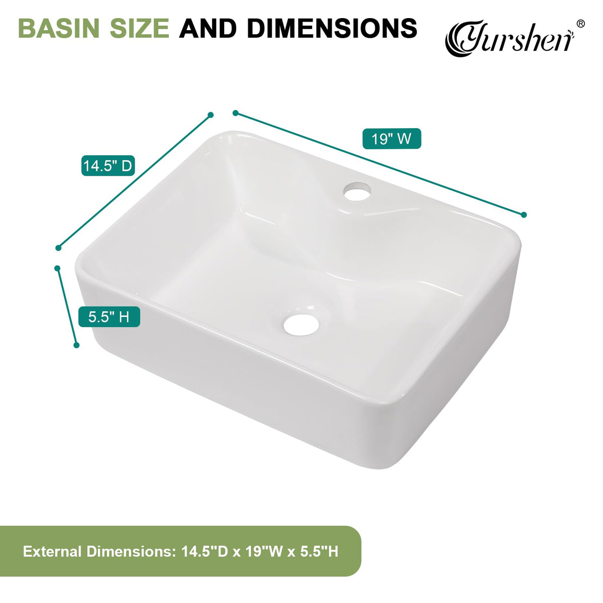 Yurshen 19 Inch Bathroom Sink with Black Faucet- 19"x15" White Ceramic Bathroom Vessel Sink Above Counter Ceramic Sinks Bowl Classic White Glossy Porcelain Sinks