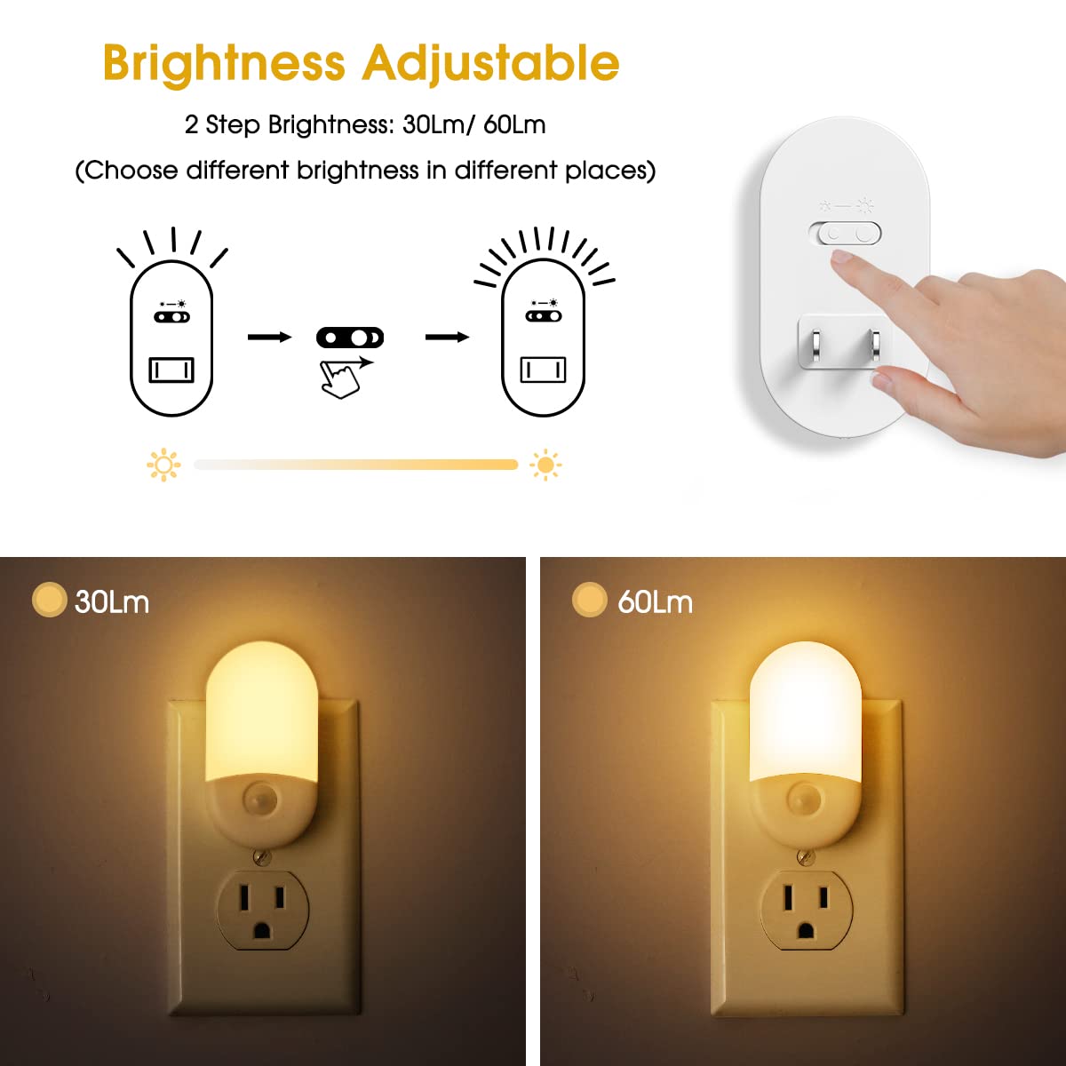 L LOHAS LED Night Lights Plug into Wall, [2 Pack] LED Dimmable Night Light with Light Sensors, 30/60LM Adjustable Brightness Nightlights, Soft White 3000K Automatic Night Light for Kid, Hallway