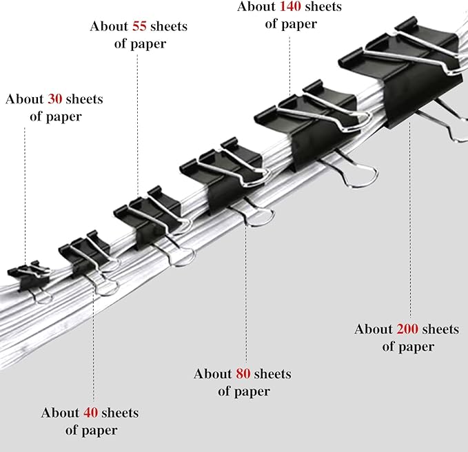 208 Pack Binder Clips Paper Clamps Assorted Size (Black) with Box, Jumbo, Large, Medium, Small, Mini and Micro,6 Sizes for Office, School and Home