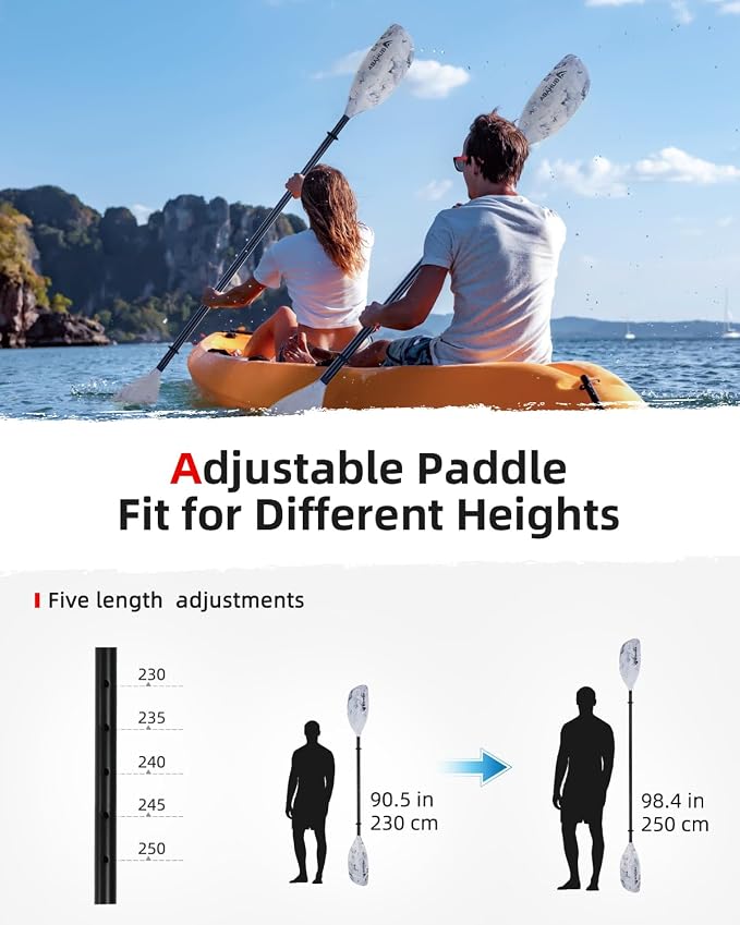 Abahub Adjustable Kayak Paddle 210-230 cm/ 230-250 cm Floating Kayaking Oars Boating Oars Canoeing Oars Black