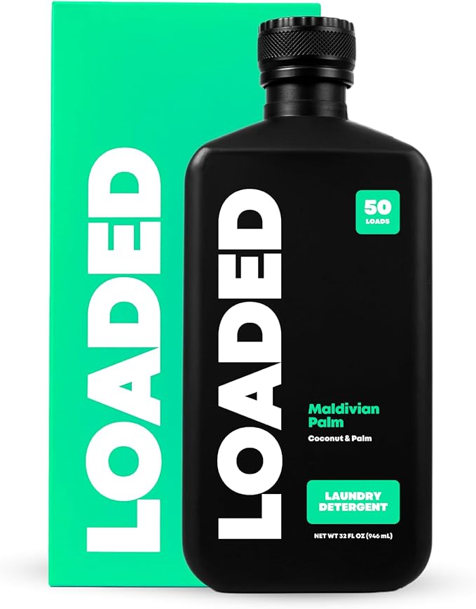 Loaded Laundry Detergent, Cologne Scented | 50 Loads | Coconut & Palm | Non-Toxic & Skin-Friendly | Made in USA | 32 oz