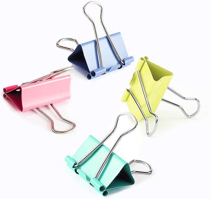 Medium Binder Clips, 24 Pack, 1-1/4 Inch, 1.25 Inch, Standard 32mm, Colorful, Capacity 0.6 Inch, Metal Paper Clips, Fold Clamp, Office Clips, School & Home Use