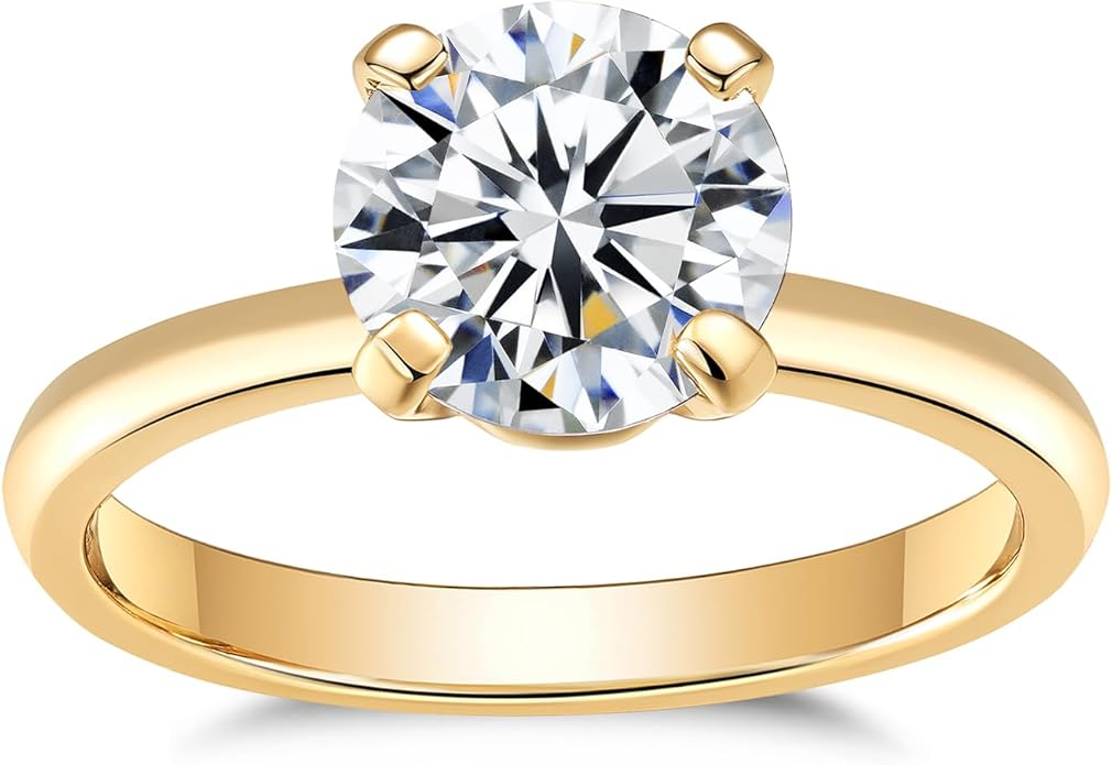 IMOLOVE Solitaire Moissanite Engagement Ring, 1CT D Color VVS1 Clarity, 925 Sterling Silver with 18K White Gold Plated, Ideal Gift for Women