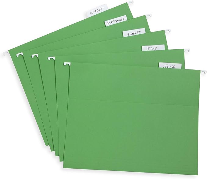 Blue Summit Supplies Hanging File Folders, 25 Reinforced Hang Folders, Designed for Home and Office Color Coded File Organization, Letter Size, Green, 25 Pack
