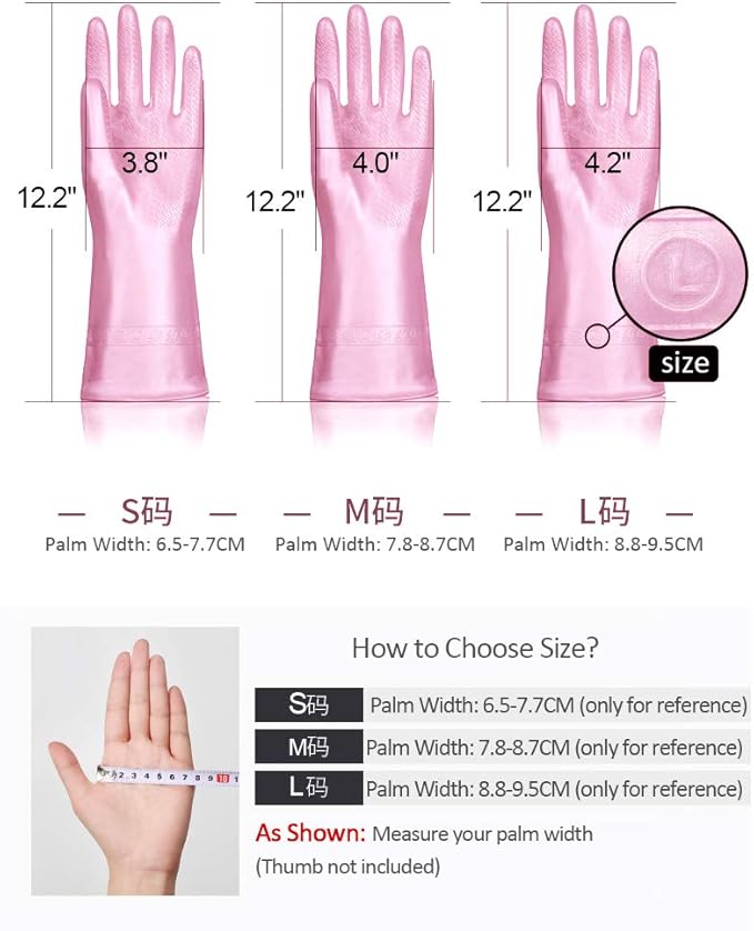 Alimat PluS 3 Pack Reusable Cleaning Gloves Latex Free, Dishwashing Gloves with Cotton Flock Liner and Embossed Palm, Waterproof Household Gloves for Laundry, Gardening (Large)
