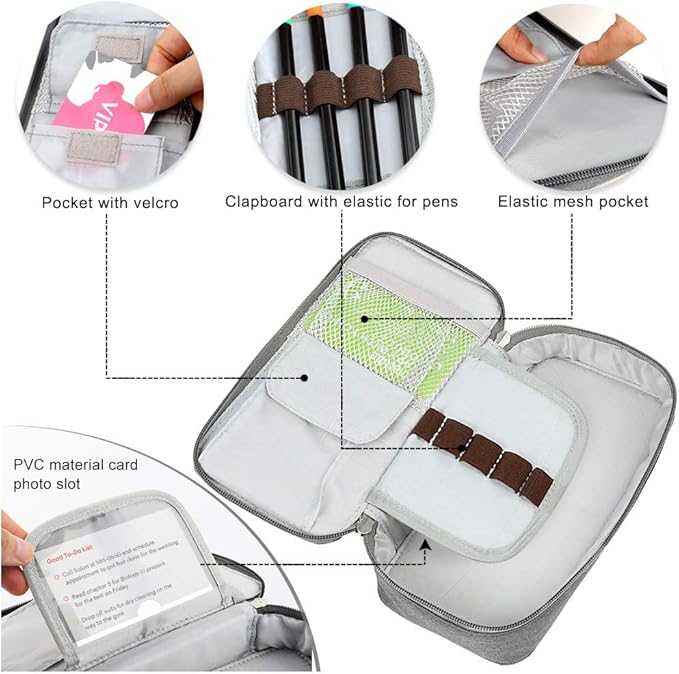 Homecube Pencil Case Large Capacity Pen Marker Holder Pouch Box Makeup Bag Oxford Cloth Big Storage Stationery Organizer with Zipper for School Office - Dark Gray