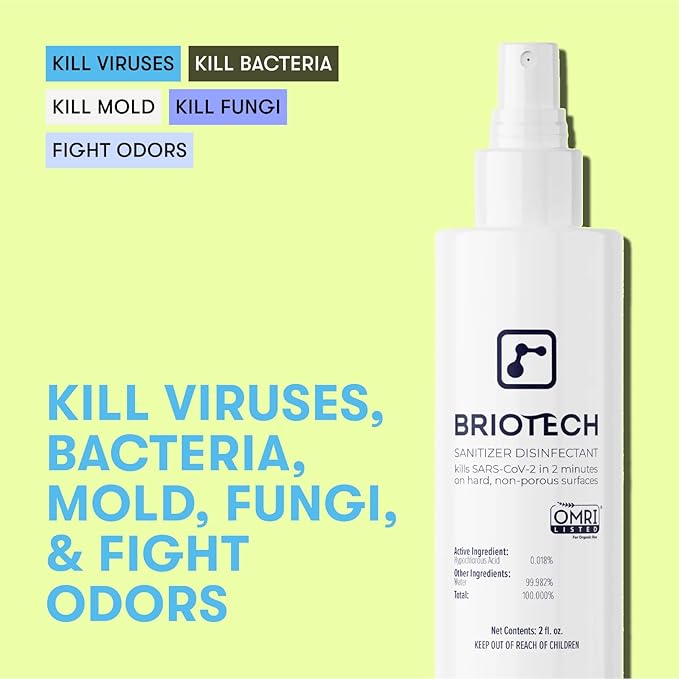 BRIOTECH Sanitizer Disinfectant Hypochlorous Spray, Kill 99.99% of Viruses & Bacteria, Control Mold, Eliminate Odor, Gentle for Nursery & Play Rooms, Food Contact Surface Sanitizer, 32 fl oz Refill