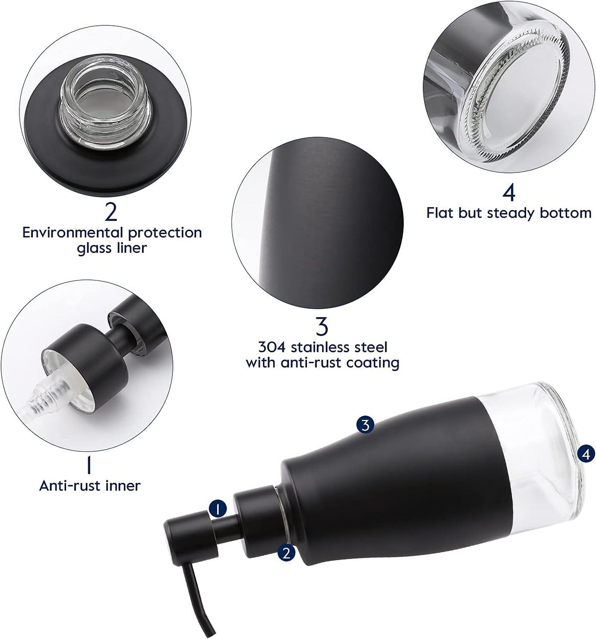 Gaussra Black Soap Dispenser with Coasterand Stickers, Refillable Liquid Stainless Steel Soap Dispenser for Kitchen Sink, Bathroom Countertop (11OZ / 320ML)