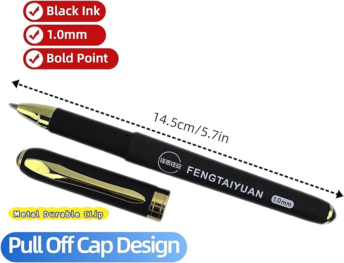 Fengtaiyuan 10P18Pro, Gel Ink Rollerball Pens, Black Ink, Bold Point 1.0mm, Writting Pens, Smooth, 18 Pack (Black-1.0mm)