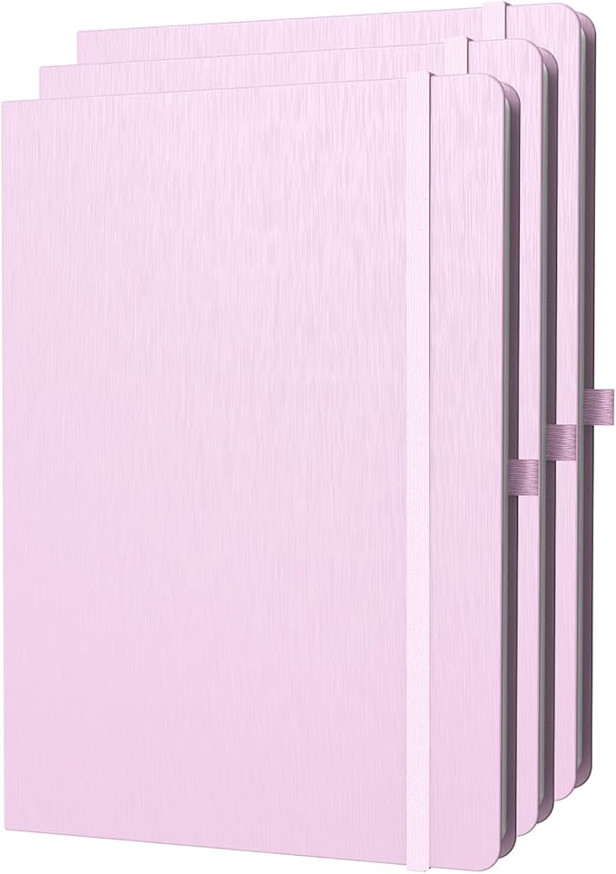 A4 Lined Journal Notebook, 8mm Ruled Notepad, Journaling for Writing, Work, School, Travel and Note Taking, Hardcover 160 Pages (80 Sheets) 8.27 x 11.6 inches (3 Pack Pink)
