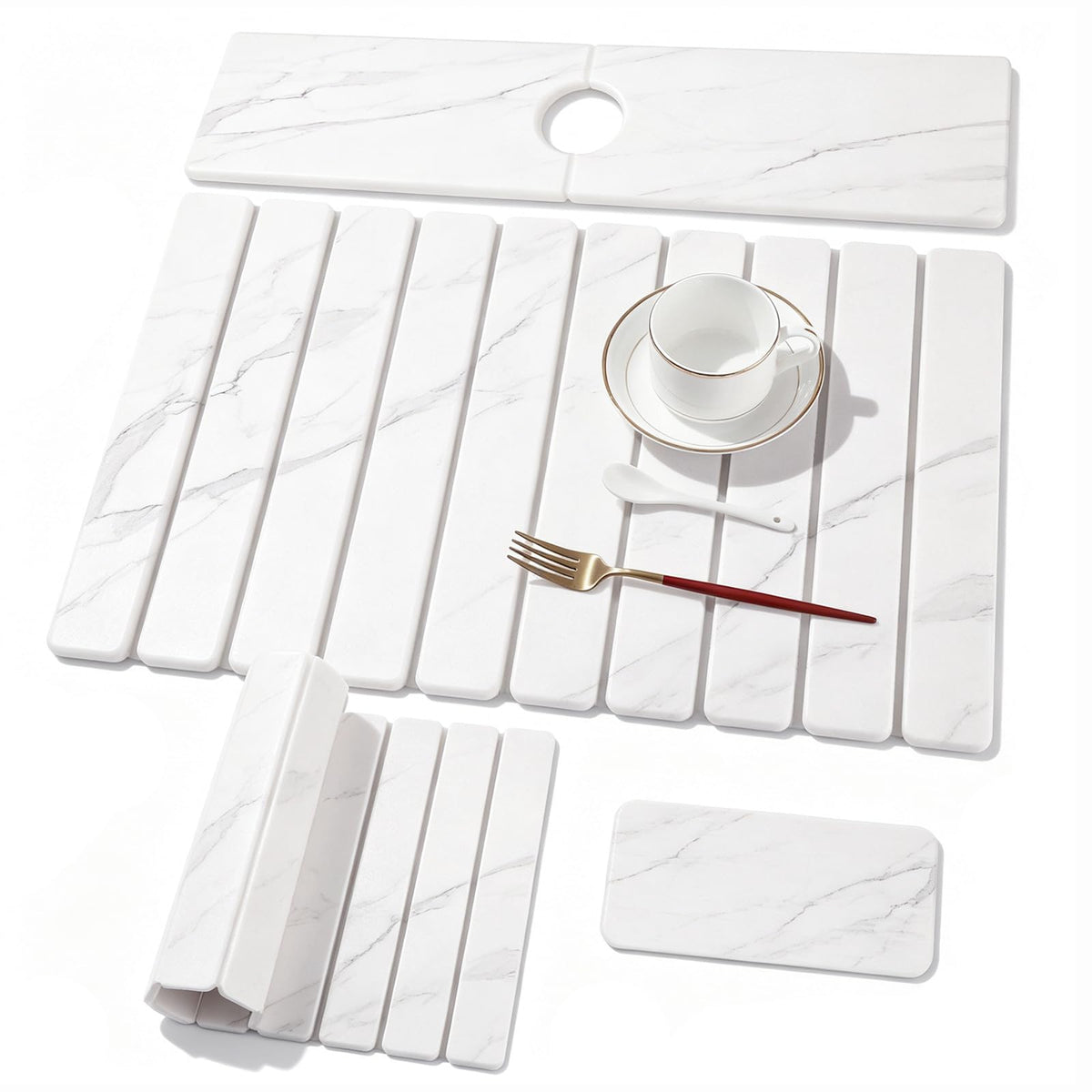 3 PCS Large Stone Dish Drying Mat for Kitchen Counter, Quick Dry Stone Dishes Mats, Sink Faucet Mat, Marble Water Absorbing Diatomaceous Earth Drying Pad for Countertop Tableware, Bottles