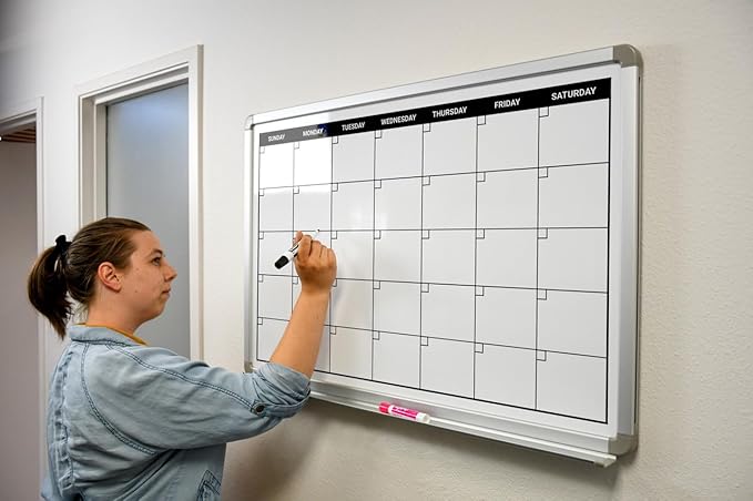 Month Calendar Dry-Erase Scheduling Whiteboard 36" x 24"