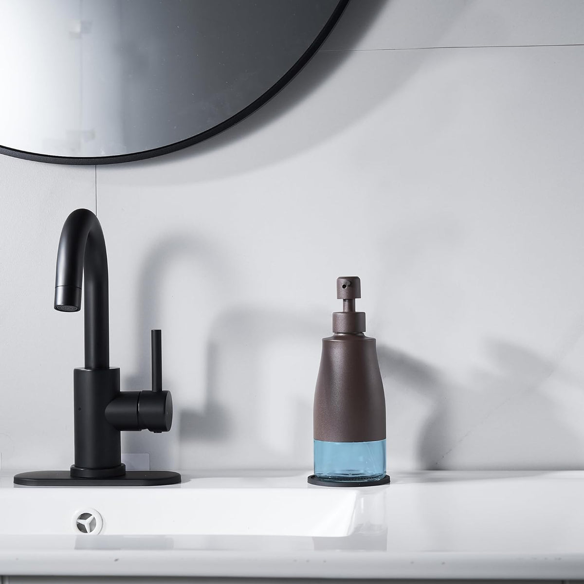 Gaussra Bronze Soap Dispenser with Coaster and Stickers, Stainless Steel and Glass Bottle Hand Pump Dispenser, Refillable Liquid Hand Soap Dispenser for Bathroom & Kitchen (11OZ / 320ML)