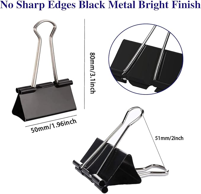 Large Binder Clips 2 Inch (72 Pack), Extra Large Binder Clips Big Paper Clamps Giant Clips for Office and Home Supplies, Black