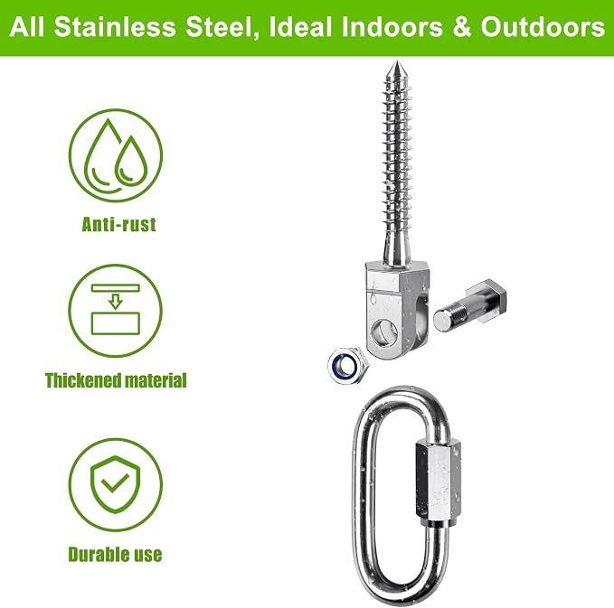 SELEWARE Heavy Duty 304 Stainless Steel Swing Hangers Set of 6, 180° Rotation Porch Swing Hardware for Playground, Yoga Hammock, Punching Bag & Outdoor Swing Sets