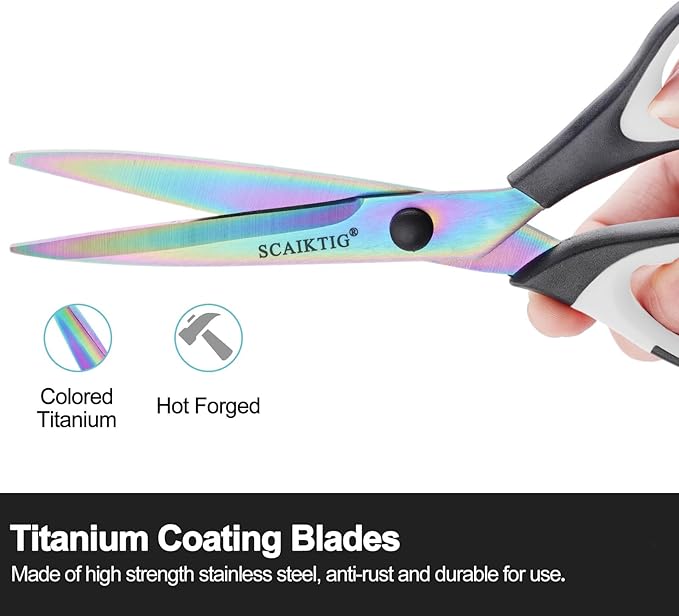 Craft Scissors Set of 3 Pack, All Purpose Sharp Titanium Blades Shears, Comfort Grip Handle, Multipurpose Fabric Scissors Tool Great for Adults, Office, Sewing, School and Home Supplies, White&Black