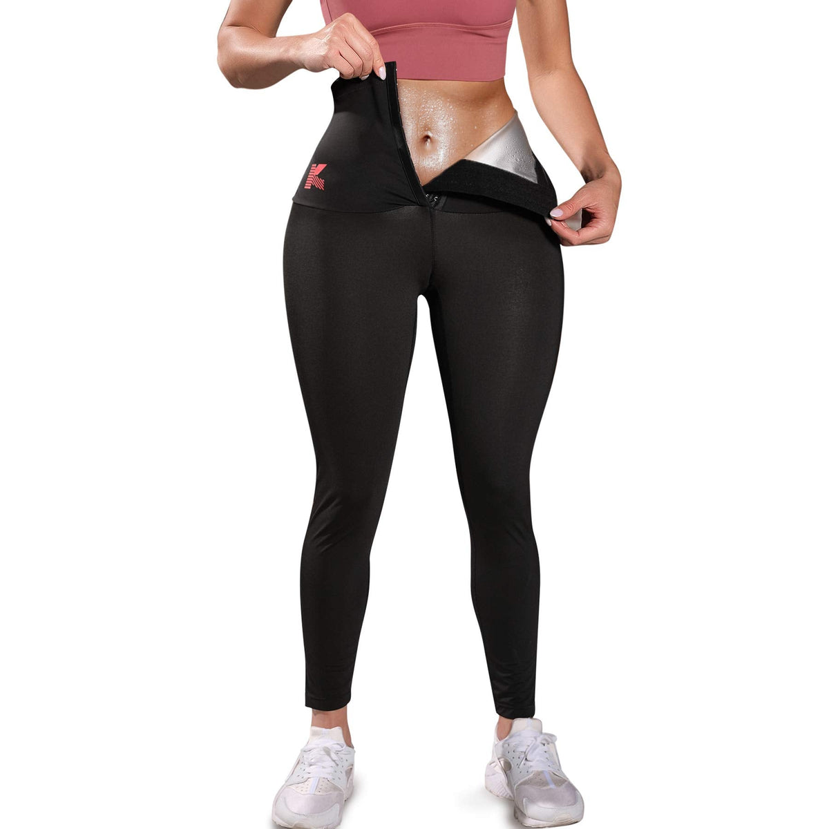 KUMAYES Sauna Leggings for Women Sweat Pants High Waist Compression Slimming Hot Thermo Workout Training Capris Body Shaper (Black, Small)