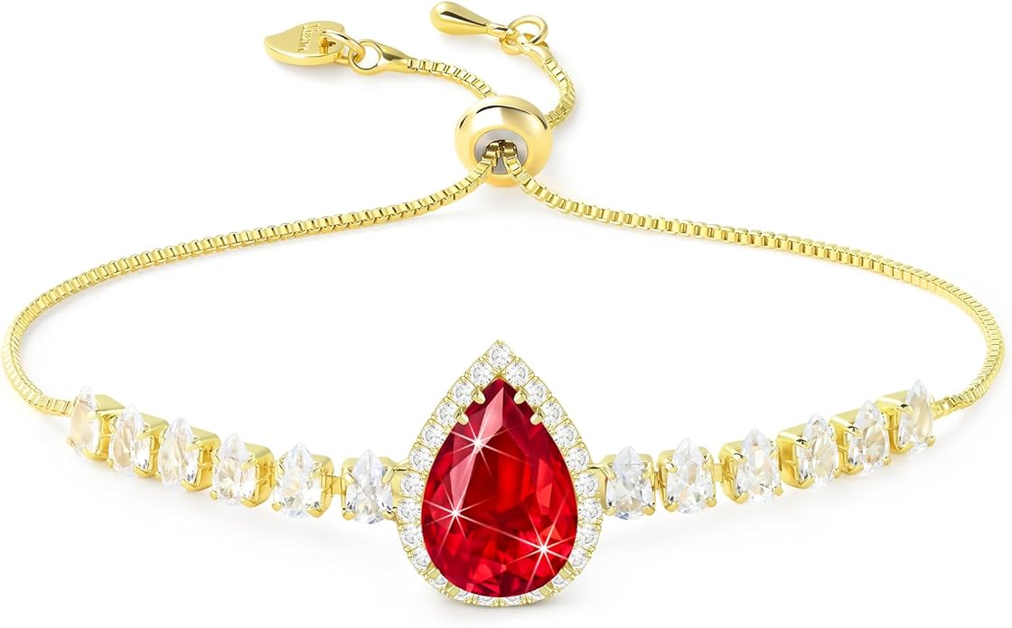 Linawe Crystal Imitation Diamond Rhinestone Charm Bracelets for Women, Gold/Silver/Rose Gold Adjustable Chain Bracelet, Teardrop Birthstone Cubic Zirconia Prom Costume Wedding Jewelry