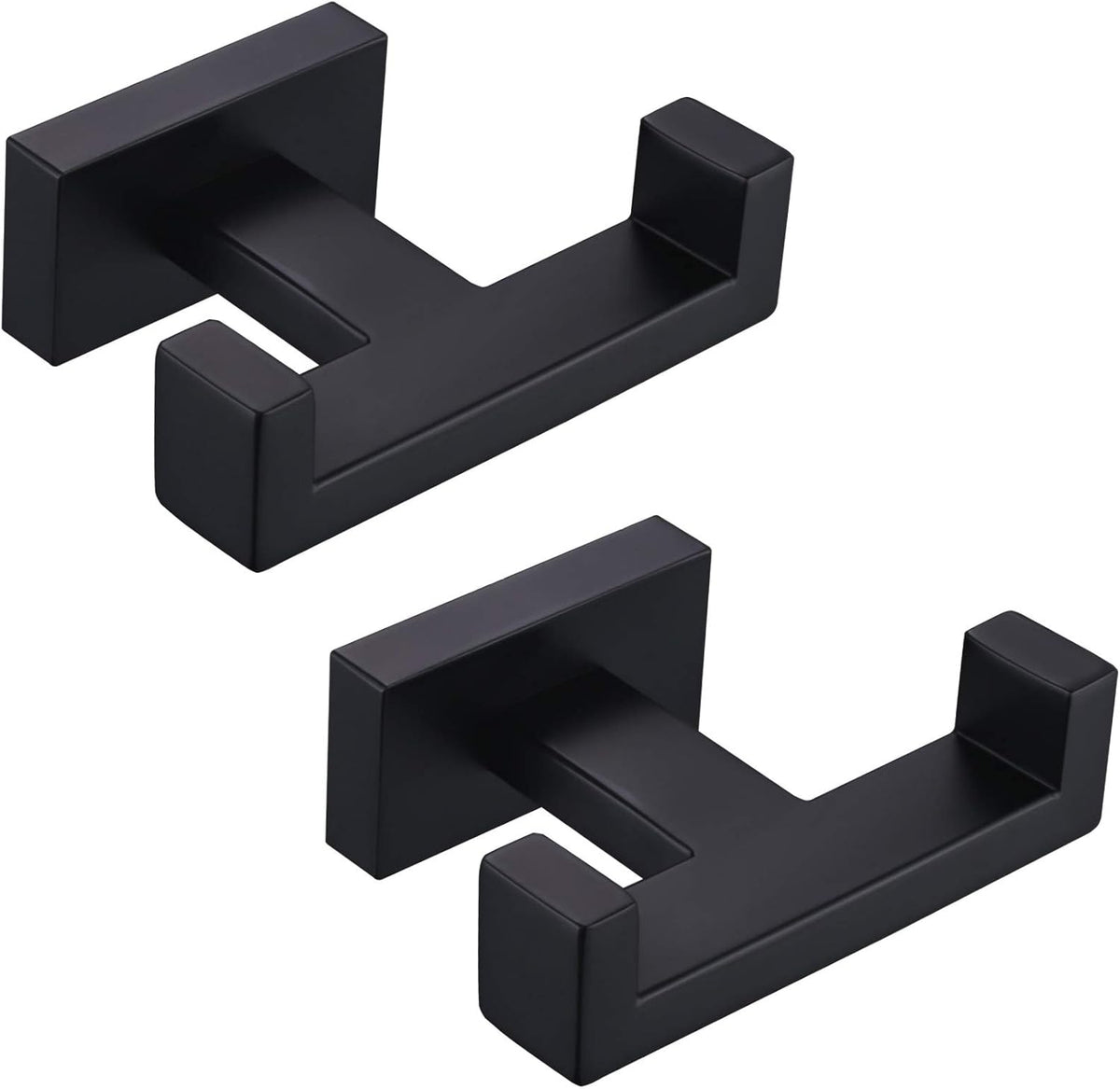 Angle Simple Bathroom Towel Hooks, Stainless Steel Shower Double Robe Coat Hooks for Wall, Matte Black, 2 Pack