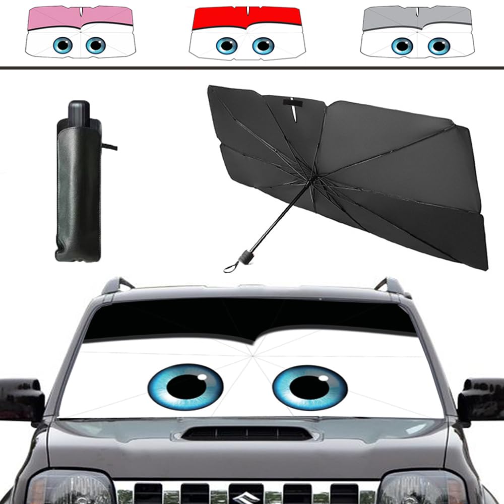 Coricha Windshield Sun Shade 2025 Car Accessories 100% Blackout Car Front Windsow Shades Umbrella Automotive Sun Visor Block Heat Insulation Protection (Black Eyes)