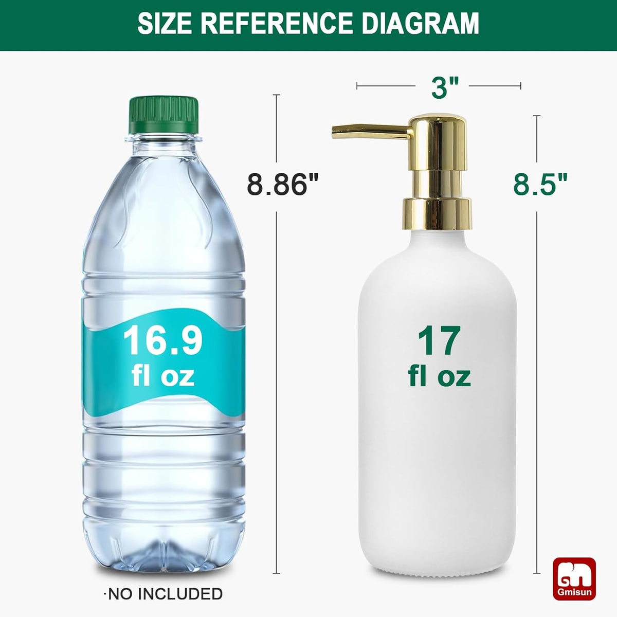 GMISUN White Soap Dispenser, 2 Pack Glass Hand Soap Dispensers Bathroom with Gold Pump, 17 Fl Oz Dish Soap Dispenser Set for Kitchen, Refillable Modern Liquid Soap and Lotion Dispensers Bottle