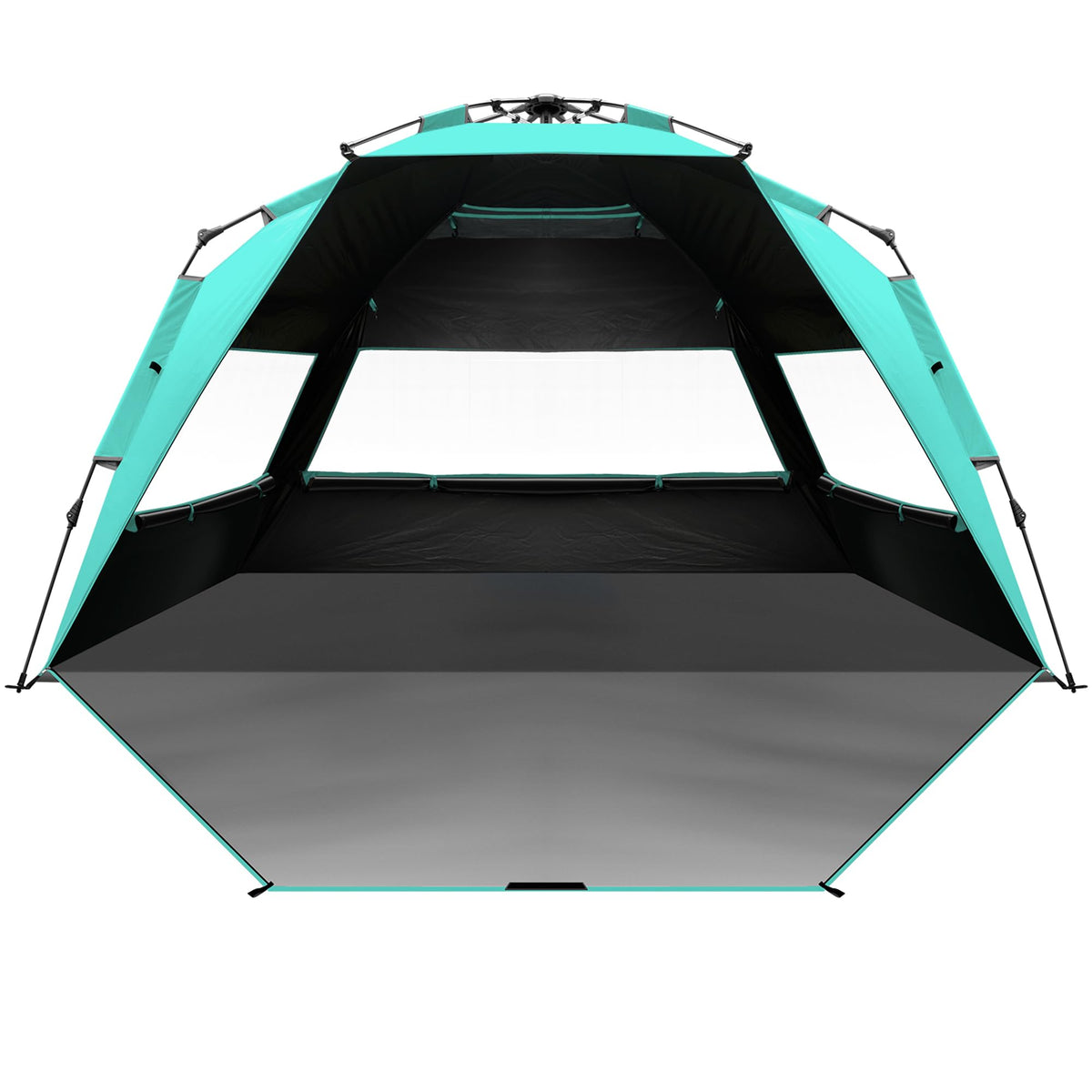OutdoorMaster Beach Tent with Blackout Shelter Technology, Portable Sun Shade Shelter 4 Person, Pop Up Beach Tents with UPF 50+ UV Protection, 9.5mm Thick Pole, 3 Ventilating Mesh Windows -Green