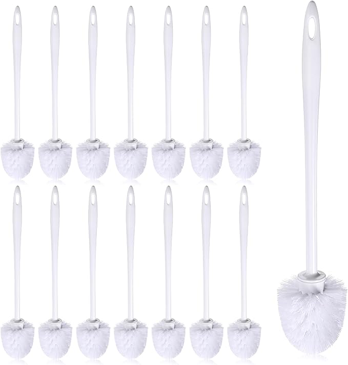 15Pcs 14.2Inch Toilet Brush Cleaner Bathroom Cleaning Scrubber Long Handle Plastic Handled Heavy Duty Round Toilet Bowl Brush for Thorough Household Bathroom Cleaning Supplies Won't Rust Sturdy