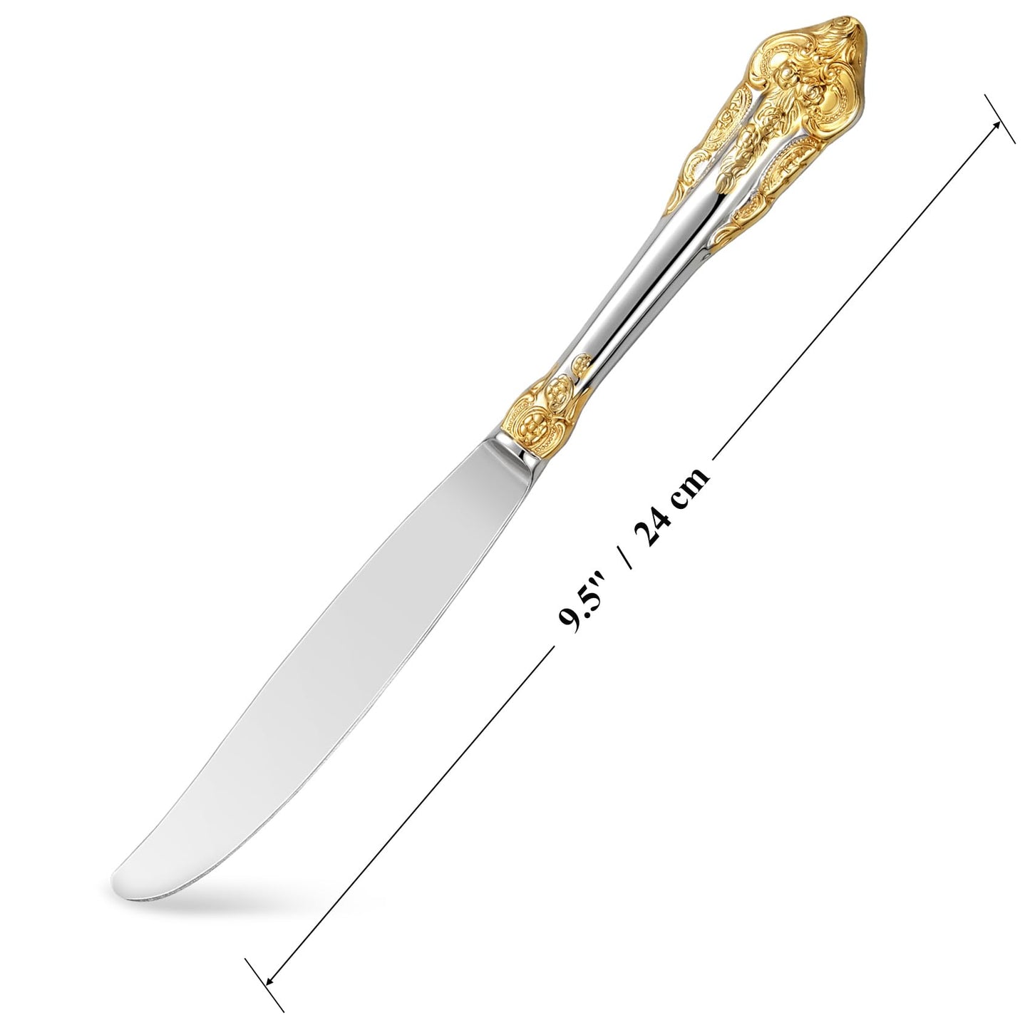 KEAWELL Gorgeous Dinner Knife, Set of 4, 18/10 Stainless Steel, Mirror Polished, Luxury Dinner Knife Set. (Gold Accent)