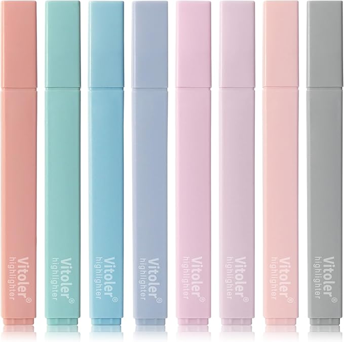 Vitoler Pastel Highlighters,8pcs Cute Highlighters with Chisel Tip,No Bleed Bible Highlighter,Multicolor High lighters for School Supplies
