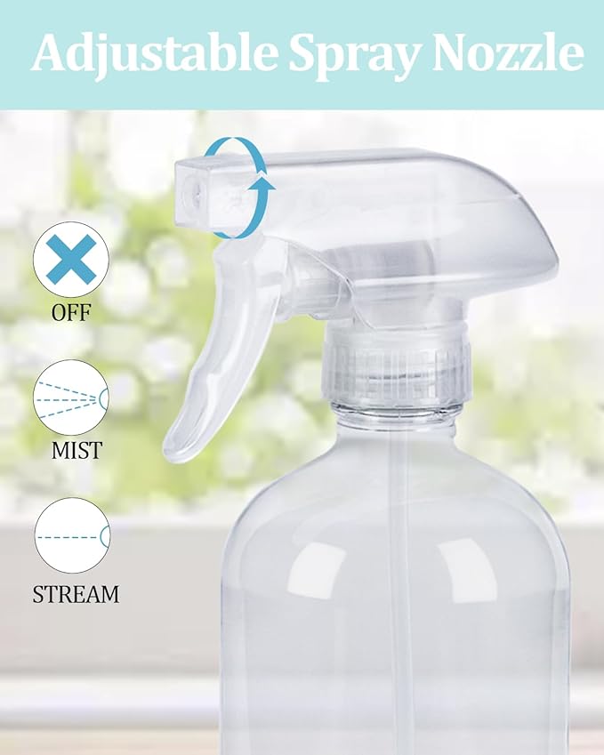 2 Pack 360° Glass Spray Bottles with Silicone Sleeve, 16 oz Empty Refillable Containers with Adjustable Spray Nozzles, Spray Bottles for Hair, Cleaning Solutions and Plants Grey&Blue
