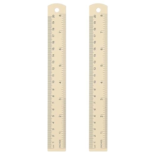 HARFINGTON 2pcs Metal Straight Ruler 20cm Metric SAE Aluminum Alloy Measuring Rulers Scale Tool with Hole for Measure Study Reading Classroom Office, Beige