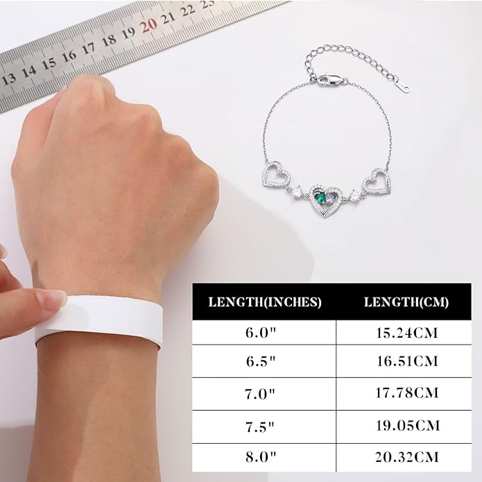 Iefil Valentines Day Gifts for Her - 925 Sterling Silver Heart Birthstone Bracelet Birthday Anniversary Jewelry Gifts for Her Wife