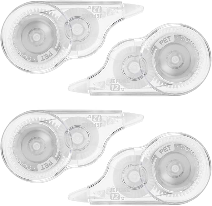 4 Pcs 39.4 Ft Correction Tape, Tear-Resistant Tape Bulk for School, Office, Note Taking, Journal (Tape Width 0.2 in, Clear)