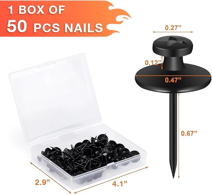 50 PCS Push Pins Picture Hangers Wall Hooks, Double Headed Thumb Tacks Without Nails, Renter Friendly Decor Thumbtacks for Tapestry Frame Art Photos (Black)