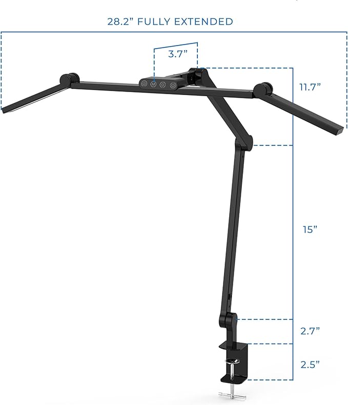 Mount-It! LED Desk Lamp with Adjustable Swing Arms and Clamp Base, Touch Control, Stepless Dimming, and 5 Color Temperatures, Eye-Caring Lighting for Work, Study, and Crafting