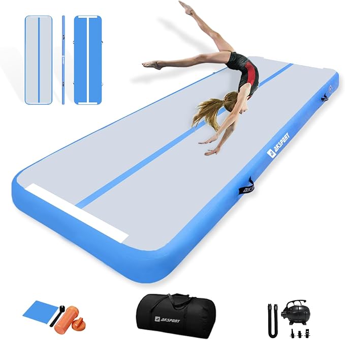 AKSPORT Inflatable Gymnatsics Mat Tumble Track 10ft 13ft 16ft 20ft 23ft Air Tumbling Mat with Air Pump for Home Use/Training/Cheerleading/Yoga
