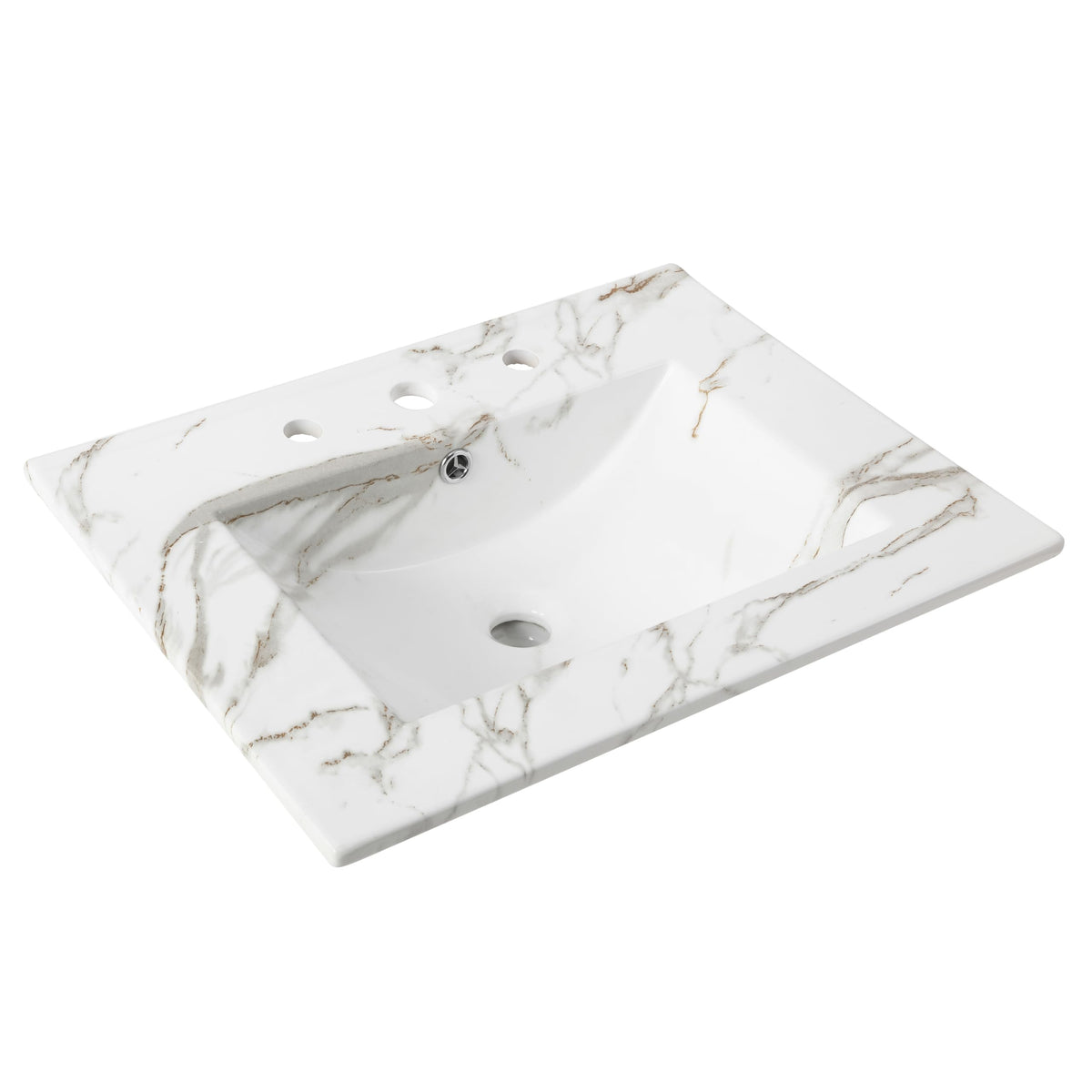 JONATHAN Y SNK1001C Ancillary 3-Hole 24 in. W x 18.25 in. D Classic Contemporary Rectangular Ceramic Single Sink Basin Vanity Top, White Marble Effect